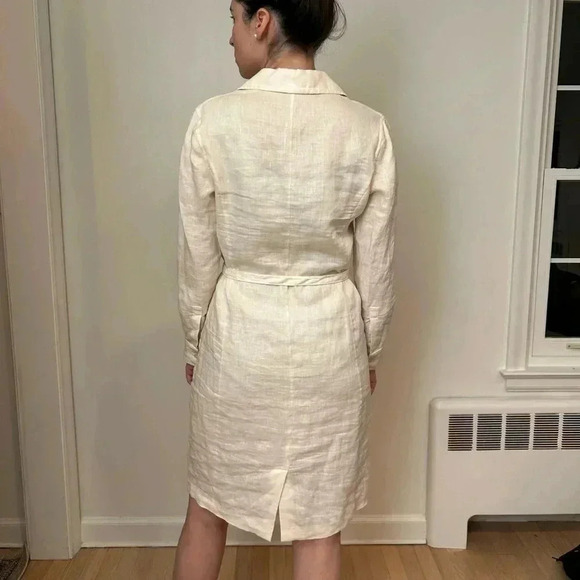 TALBOTS linen embroidered knee length belted shirt dress size 4P sundress dissh - Picture 3 of 10